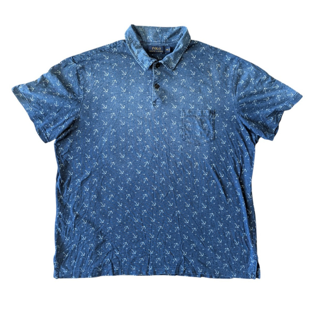 Polo Ralph Lauren Navy Blue Anchor Print Classic Fit Collared Shirt XXL Nautical